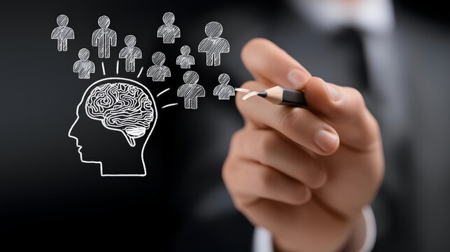 A professional hand holding a pencil and sketching ideas, representing creativity and brainstorming in a business environment.