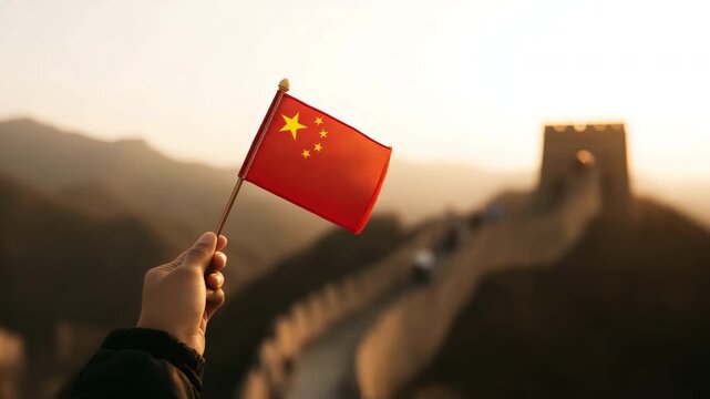 A traveler holding the national flag of China.