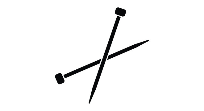 Two crossed knitting needles in black silhouette high quality professional detailed modern