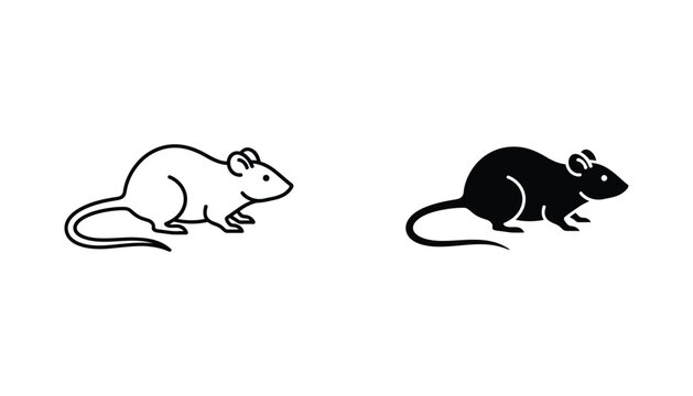 Rat rodent silhouette and outline vector icon set for pest control and biology