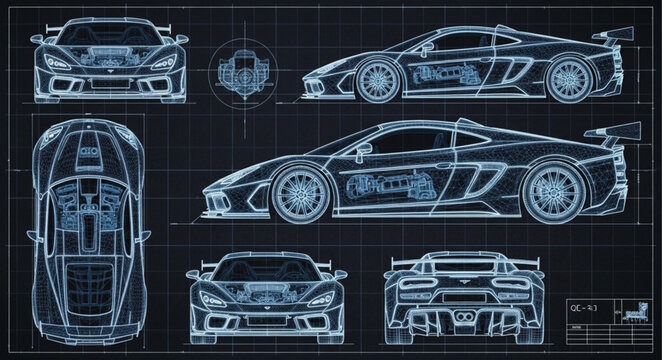 Blueprint of a Futuristic Sports Car Design.