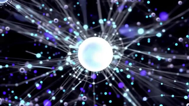 Blue disco ball and lights creating a glowing abstract pattern and star explosion animation tech video