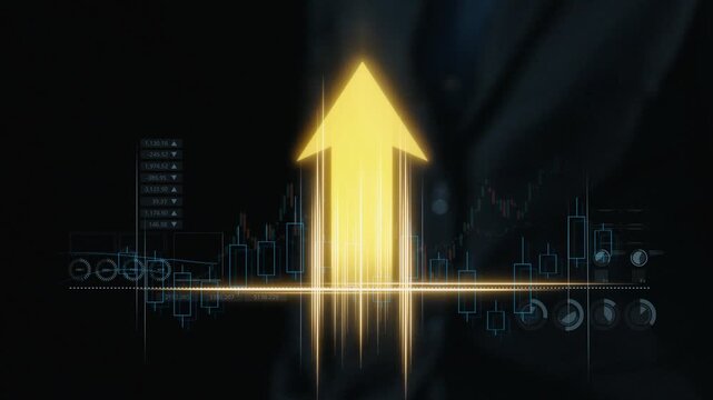 This image captures the essence of financial growth, featuring an upward arrow alongside stock market charts, symbolizing success and investment strategies in modern business. Qubit