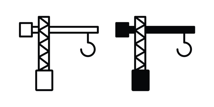 Construction crane icon thin line and black silhouette flat style