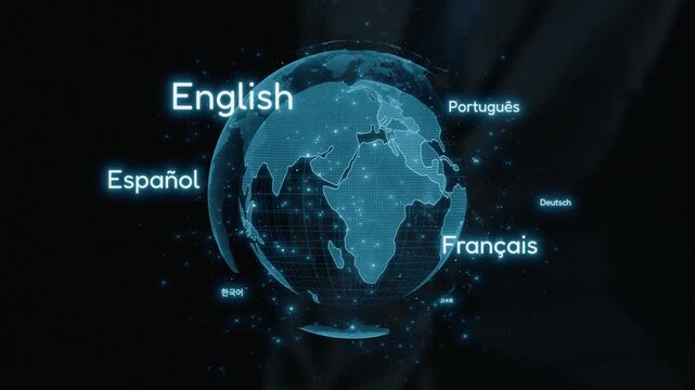 A captivating digital illustration showcasing a world map with highlighted languages, emphasizing global diversity and unity through communication in a tech-inspired design. Qubit