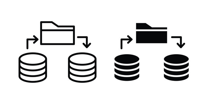 Data Migration icon thin line and black silhouette flat style