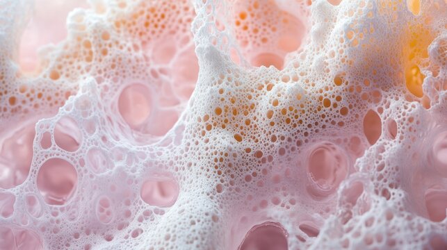 Abstract close-up of colorful soapy foam texture.
