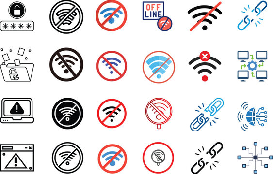 Collection of icons for internet connectivity security network issues with wireless icon internet connection security wireless computer technology restriction disconnect