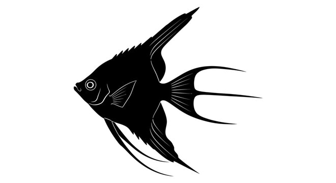 Angelfish silhouette icon. Pterophyllum scalare vector illustration isolated on white background. Tropical freshwater fish symbol.
