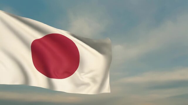 曇り空の下で静かに揺れる日本国旗