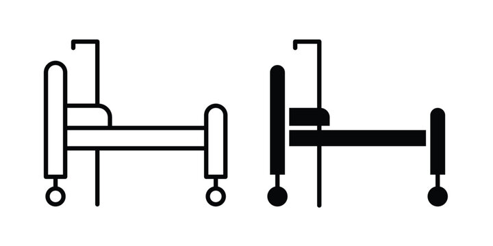 Hospital bed icon thin line and black silhouette flat style