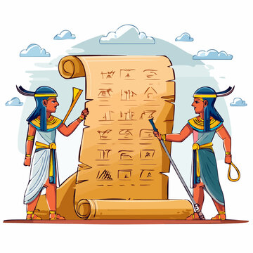 Ancient Egyptian Scribes Hieroglyphs Scroll Flat Illustration Vector Art Commercial Use