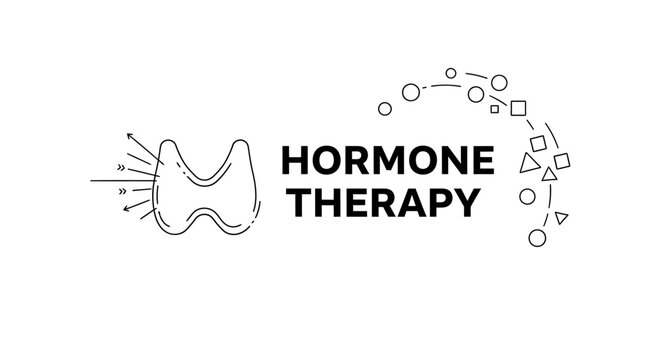 Thyroid Gland Vector Icon and Text Hormone Therapy Endocrine Health Concept Minimalist Line Art Style.