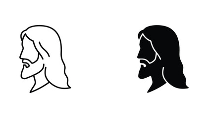 Profile portrait silhouette and line art icon of Jesus Christ for religious and spiritual design © Digital