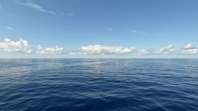 Calm ocean view from a sailing boat, with gentle waves and soft natural light creating a peaceful, relaxing atmosphere. Open sea stretches to the horizon, capturing a sense of freedom