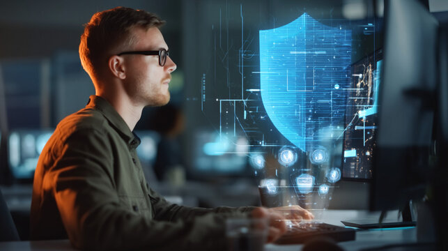 Programmer monitors digital shield interface for secure network.