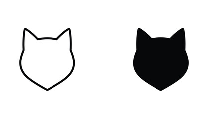 Stylized cat head silhouette vector icon set featuring simple feline face shape in outline and solid black graphic styles for pet shop and animal branding © Digital