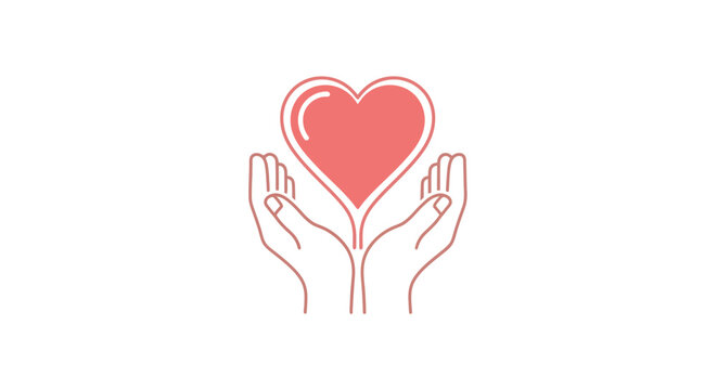 Hands holding a heart symbol.