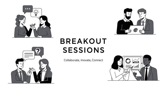 Breakout sessions concept with business people collaborating in small groups.