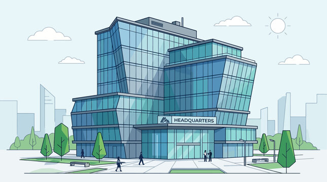 Modern office building with glass facade.
