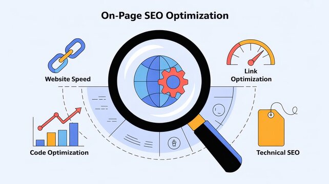 On-Page SEO Optimization concept illustration isolated on white background
