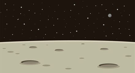Moon surface landscape with craters and starry space sky © Kusum
