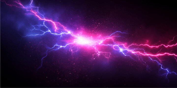 A digital illustration of glowing blue lightning lines flashing across a dark night sky, capturing the electric energy and power of a cosmic storm explosion in a space-themed abstract background