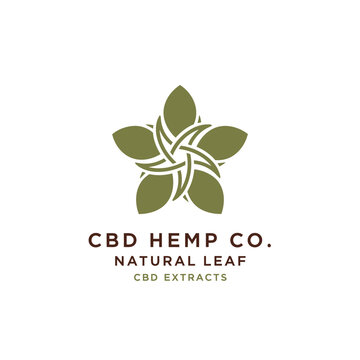CBD Cannabis Marijuana Hemp Pot leaf Weed with line art knot doodle logo design inspiration.
