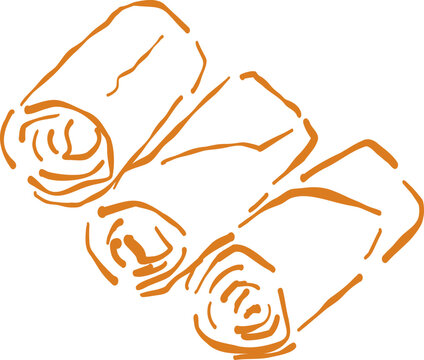 Hand Drawn Spring Rolls Illustration - Crispy Asian Appetizer Vector Line Art of Popia