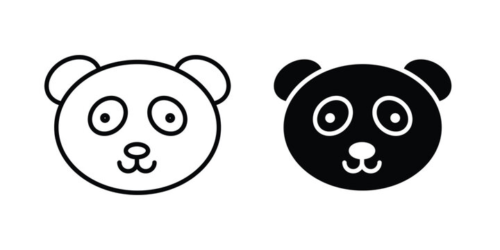 Panda bear icon thin line and black silhouette flat style