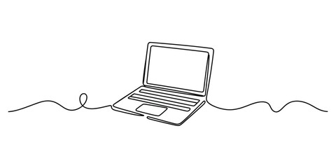 Continuous single line drawing of a modern laptop computer © JoyChandra