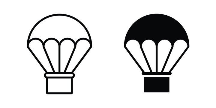 Parachute icon thin line and black silhouette flat style