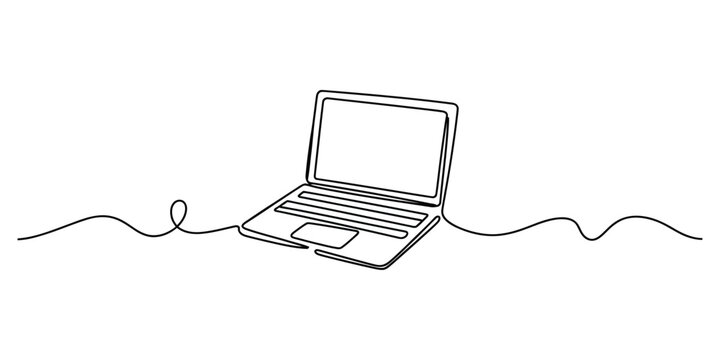 Continuous single line drawing of a modern laptop computer