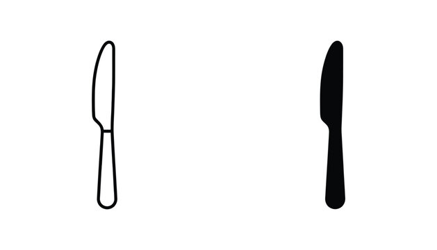 Elegant table knife icon set featuring minimalist outline and solid black silhouette for kitchenware and restaurant branding design
