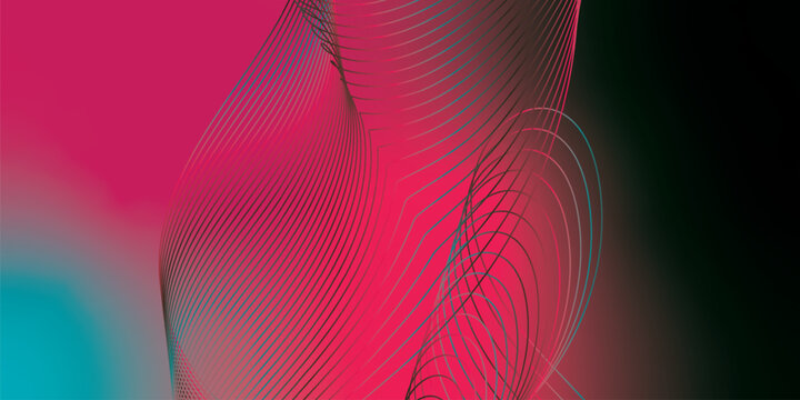 Abstract DeepPink, black and azure flowing wave lines vector background with sleek modern tech style and soft gradient