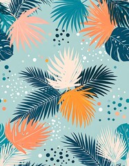Tropical palm leaves colorful pattern design.