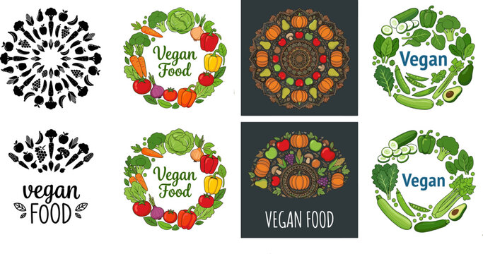 Colorful Heart Shape Fruit and Vegetable Collection Set with Organic Healthy Food Icons for Nutrition and Wellness Illustration Design