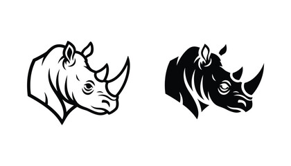Rhino head profile outline and solid black silhouette icon for wildlife conservation and safari branding © Lumina