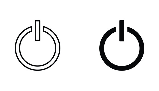 Minimalist power button symbol in outline and solid black style for technology interface design elements