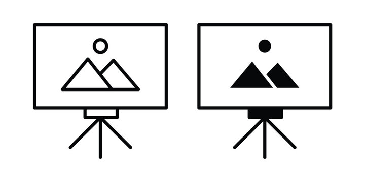 Slideshow icon thin line and black silhouette flat style