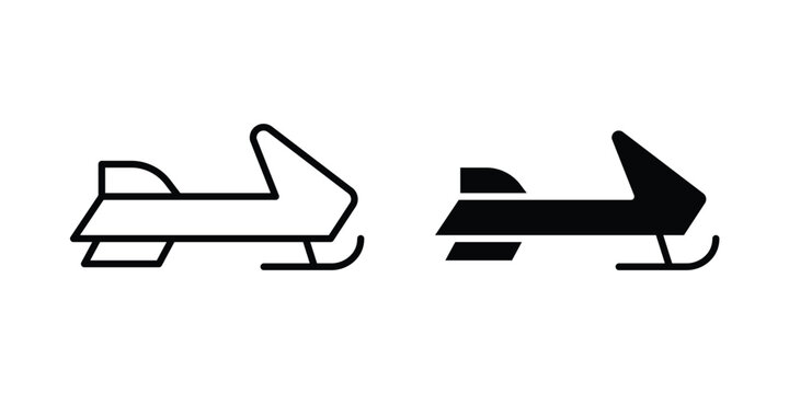 Snowmobile icon thin line and black silhouette flat style