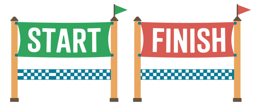 Start finish line banner racing sport event flag vector illustration modern flat design competition track marathon finish start symbo