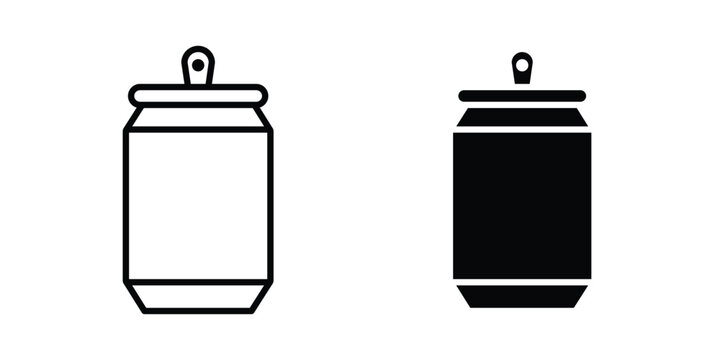 Soda can icon thin line and black silhouette flat style
