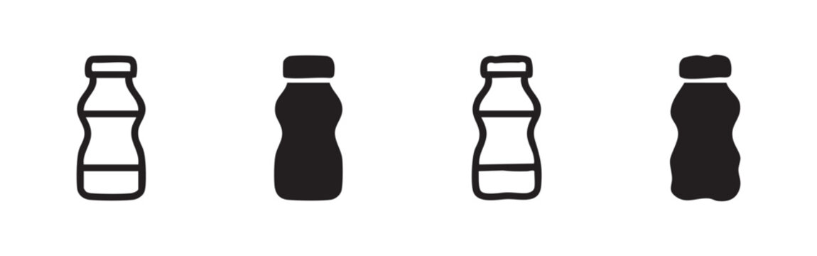 Yogurt drink bottle icon set with outline and solid hand-drawn styles