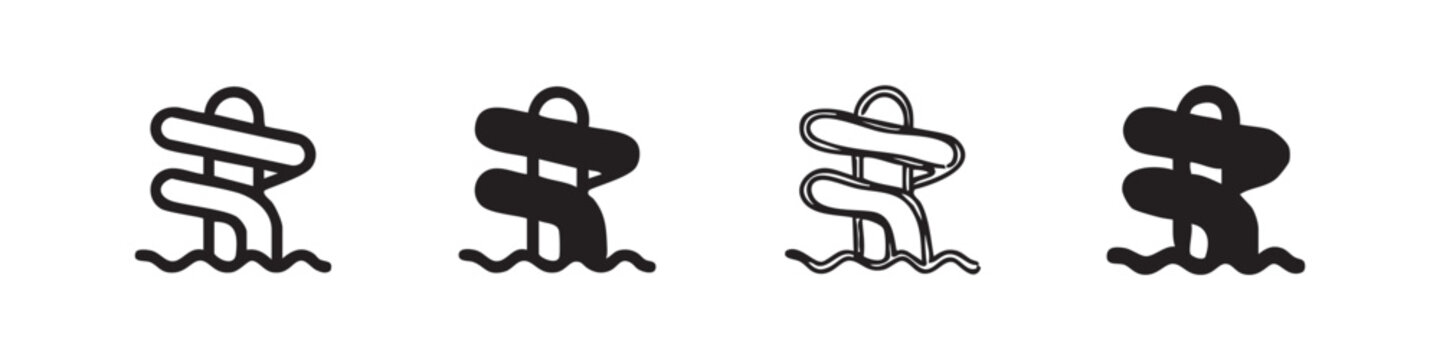 Water Slide Icon Set for Aquapark and Recreation