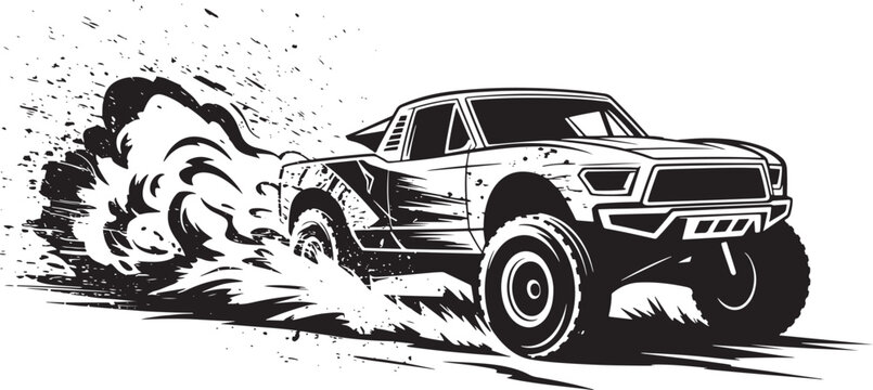 Dynamic off road suv speeding through dirt and mud kicking up debris in a rugged action packed scene