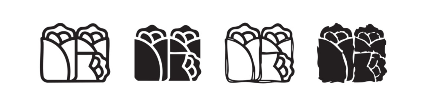 Burrito and Wrap Icons Representing Fast Food and Mexican Cuisine