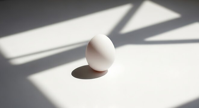 White egg on a surface with shadows from a window