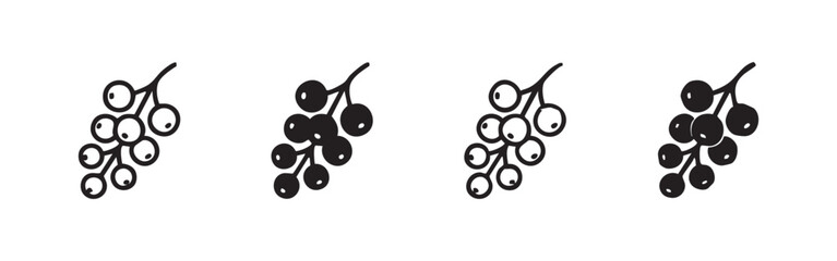 Black currant or berry bunch icon set in four distinct graphic styles for food design © liubomir118809