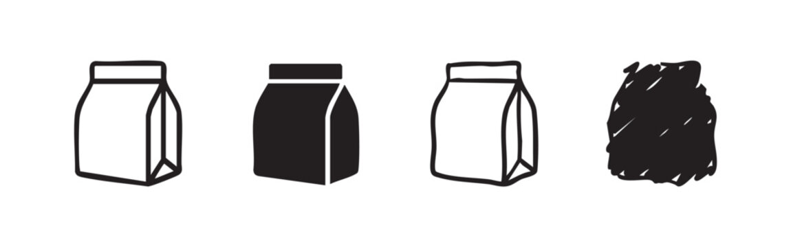 Paper shopping bag icon set for retail and delivery in four different styles